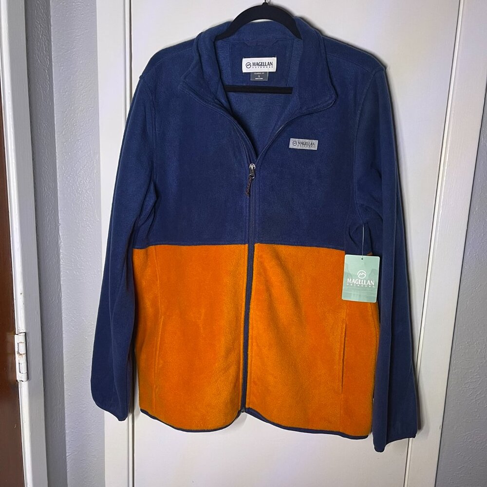 MAGELLAN Men's Full Zip Blue & Orange Fleece Jacket Size Large